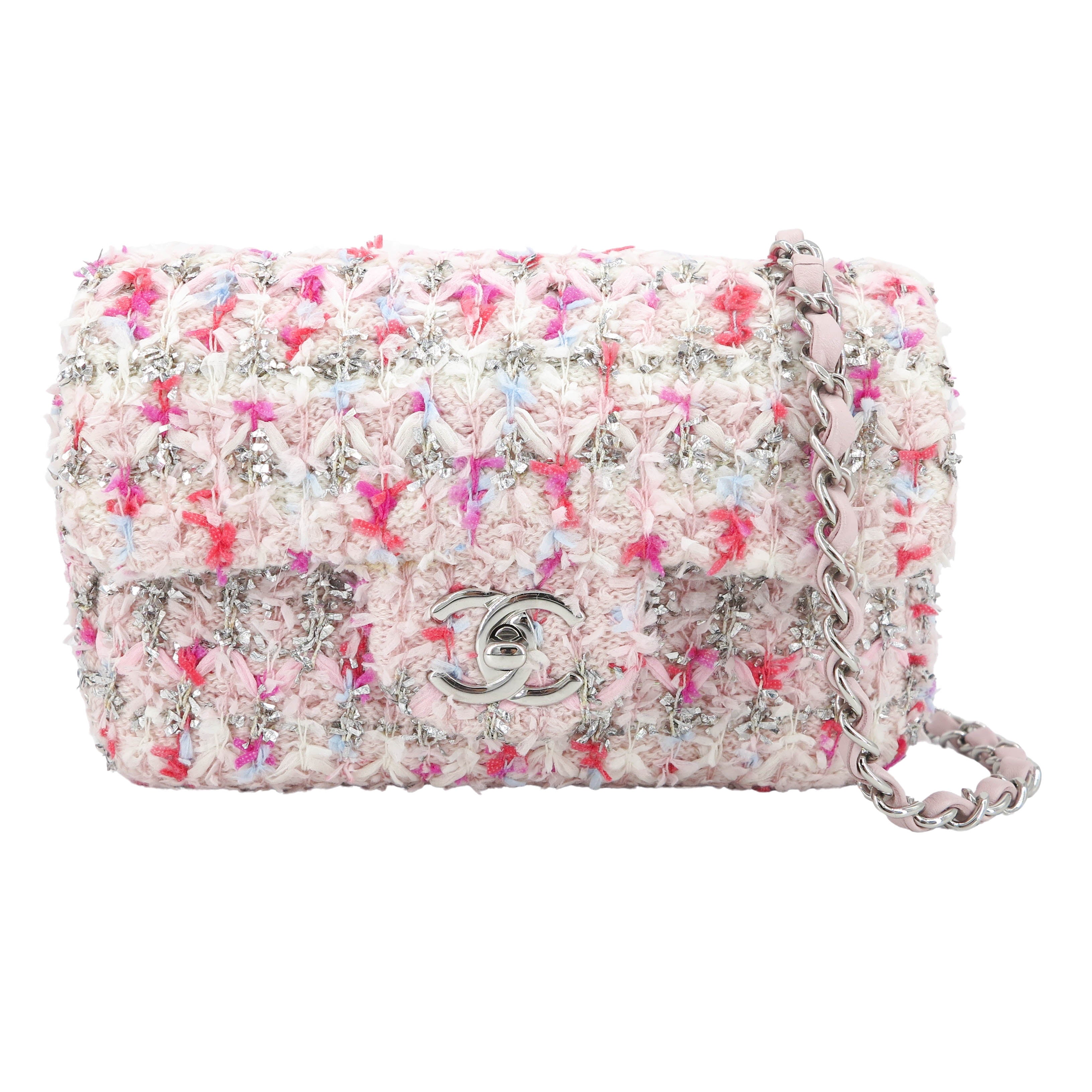 18S Pink Glitter Tweed Mini Flap Bag