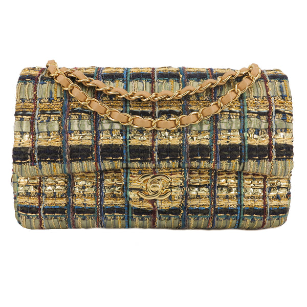 CHANEL 19A Ancient Egypt Gold Tweed Medium Classic Double Flap Bag - Dearluxe.com