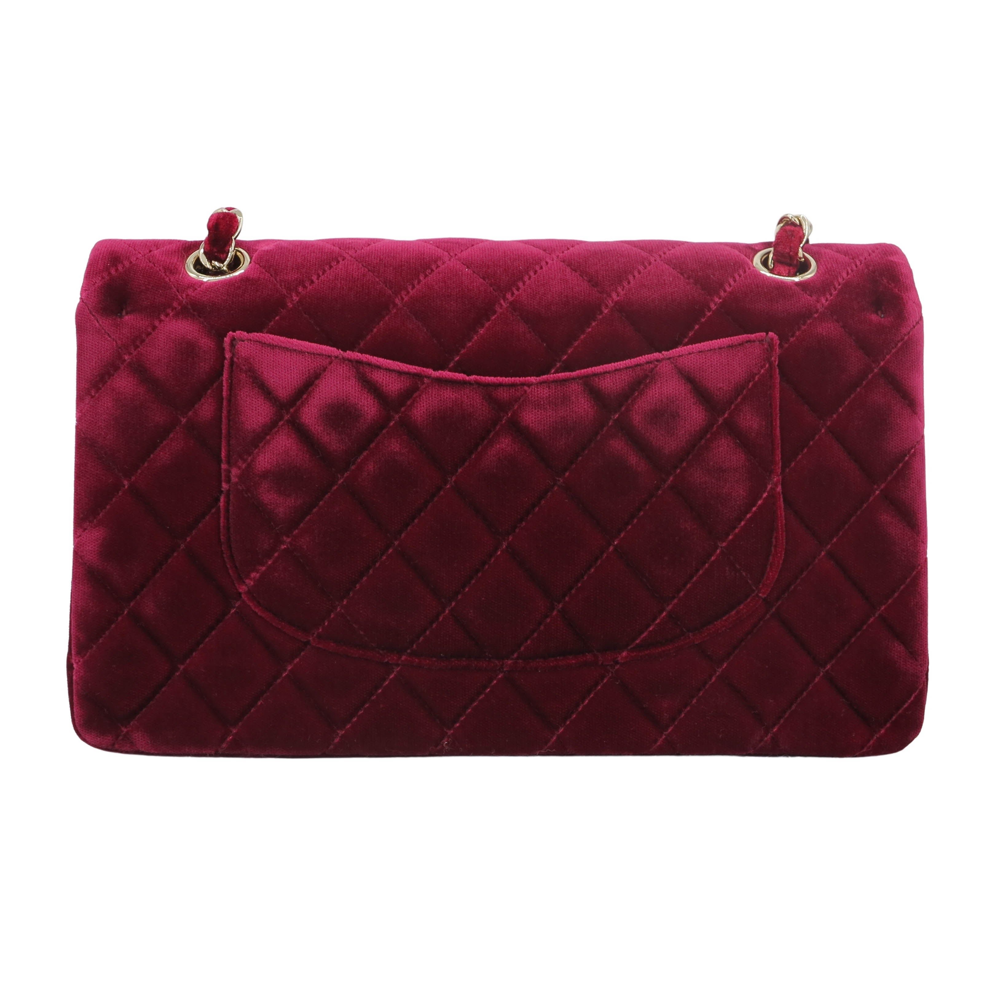 Chanel burgundy velvet bag sale