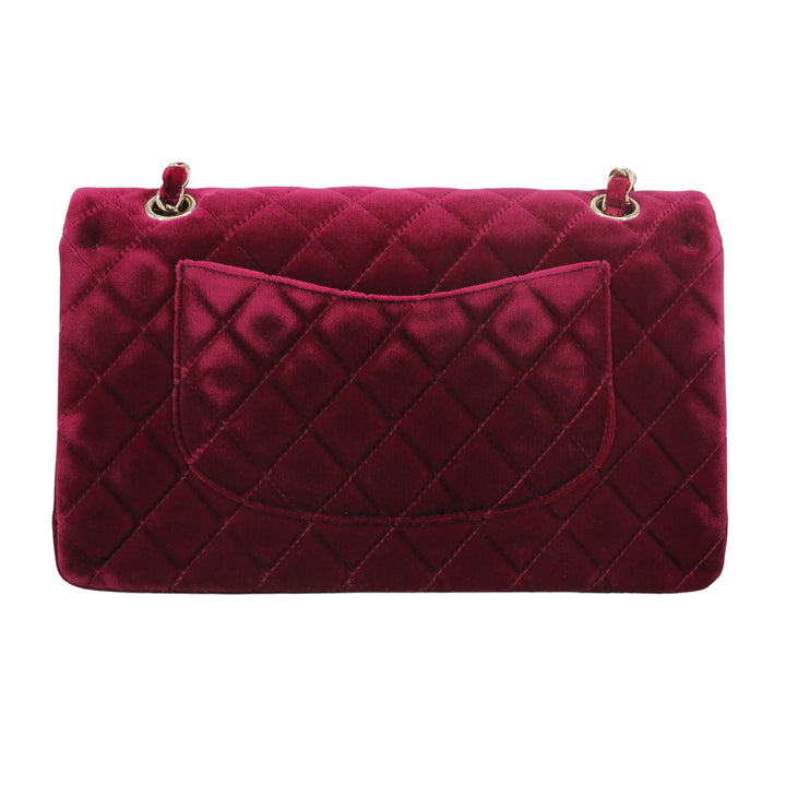 CHANEL Burgundy Red Velvet Medium Classic Double Flap Bag - Dearluxe.com