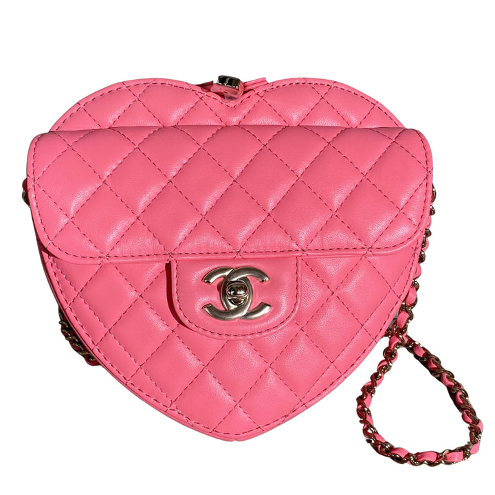 CHANEL 22S Pink Heart Belt Bag Crossbody Necklace Card Holder Coin