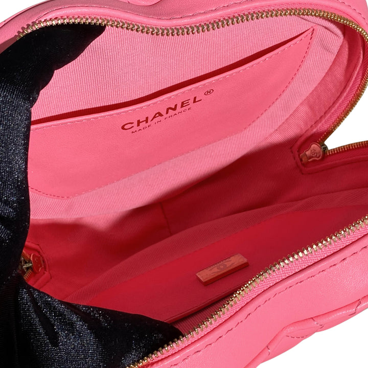 CHANEL 22S Pink Heart Belt Bag Crossbody Necklace Card Holder Coin Purse  Gold 