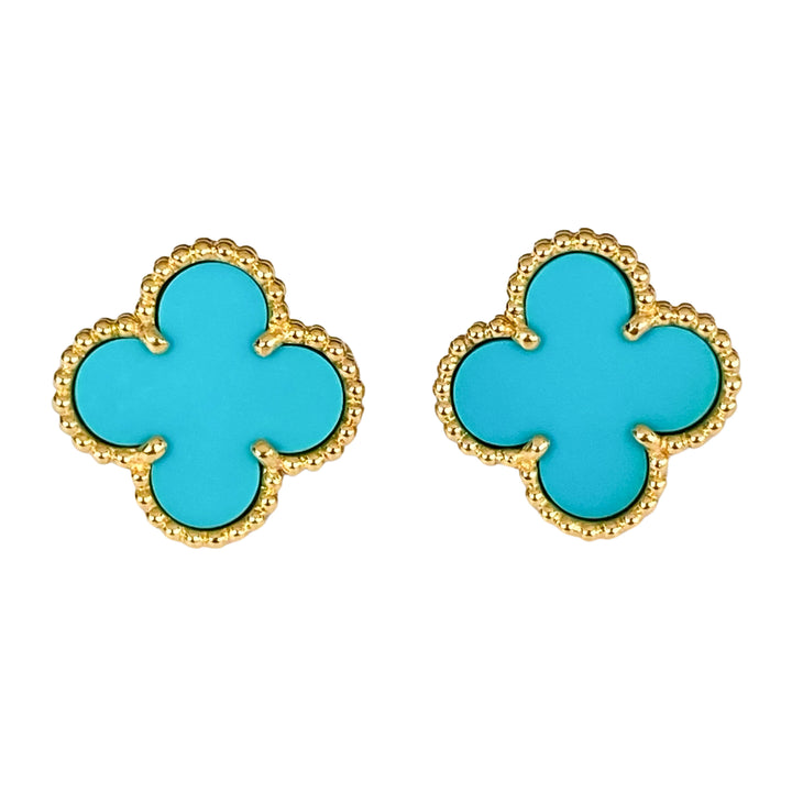 VAN CLEEF & ARPELS Turquoise Vintage Alhambra Earrings 18k Yellow Gold - Dearluxe.com