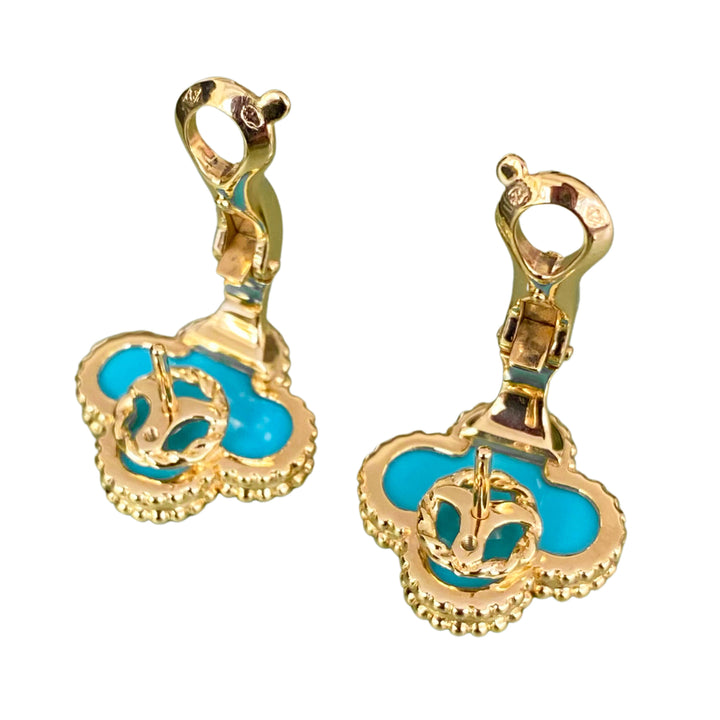 VAN CLEEF & ARPELS Turquoise Vintage Alhambra Earrings 18k Yellow Gold - Dearluxe.com
