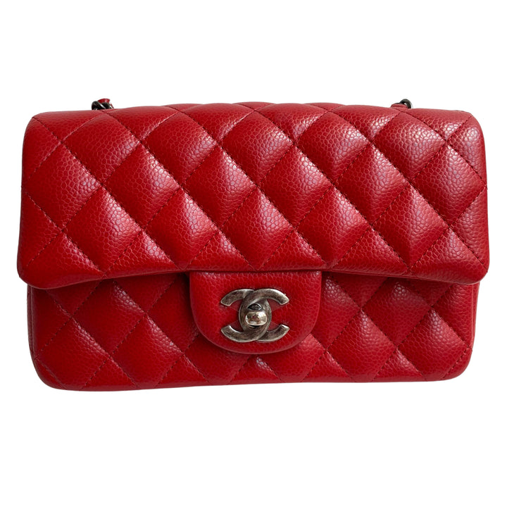 CHANEL 15B Lipstick Red Caviar Mini Rectangular Flap Bag