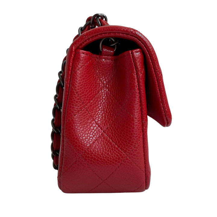 CHANEL 15B Lipstick Red Caviar Mini Rectangular Flap Bag