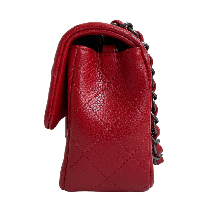 Chanel 17B Red Caviar Classic Mini Square Flap Bag | Dearluxe