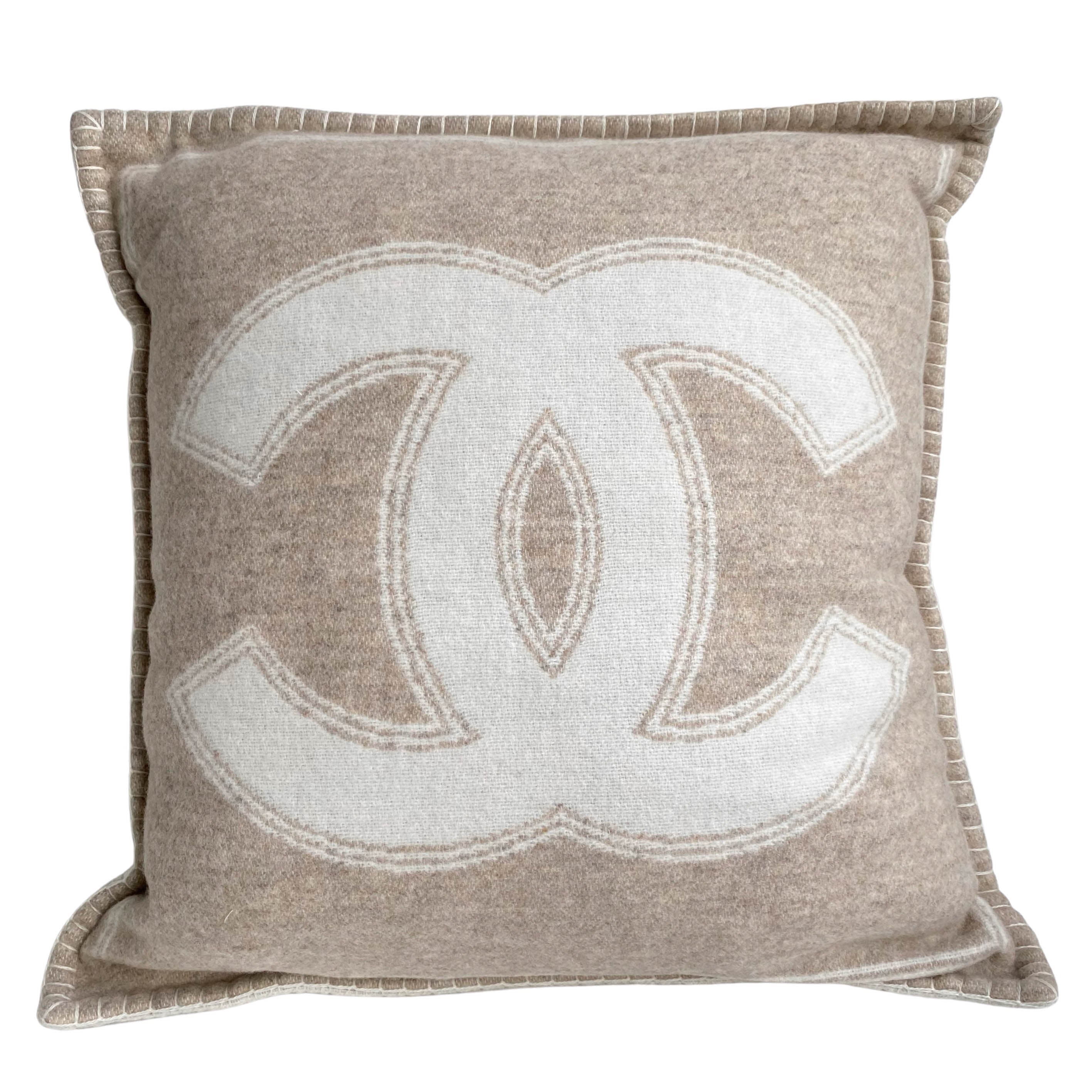 CHANEL Merino Wool Cashmere CC Pillow Beige Off White 664692
