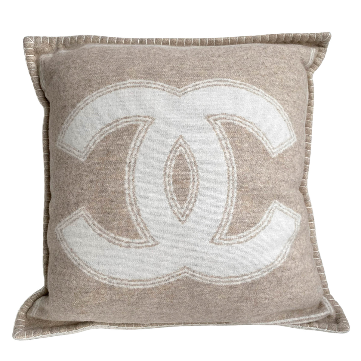 CHANEL Merino Wool Cashmere CC Pillow Cushion Beige Ivory