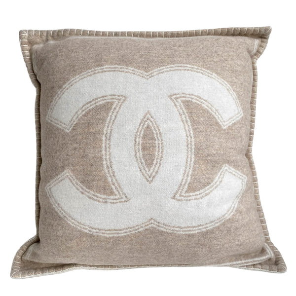CHANEL Merino Wool Cashmere CC Pillow Cushion Beige Ivory - Dearluxe.com