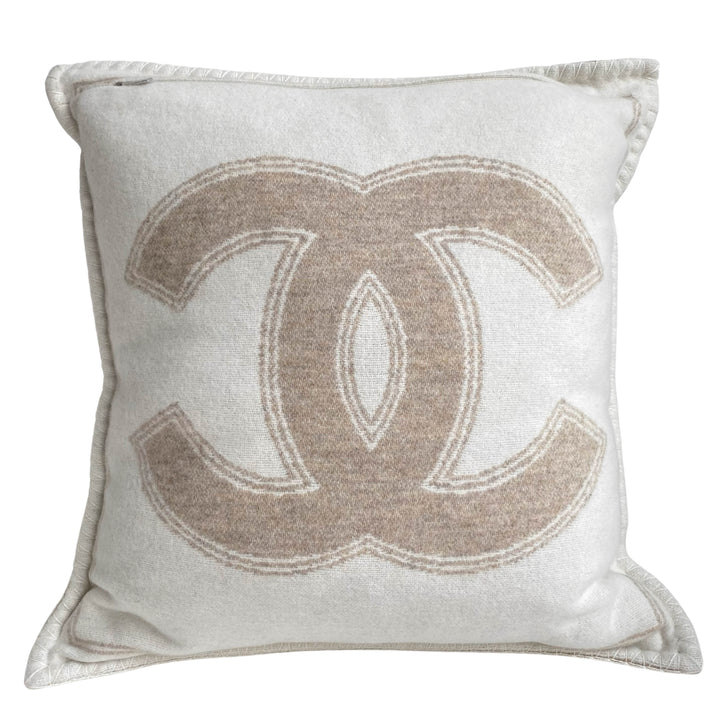 CHANEL Merino Wool Cashmere CC Pillow Cushion Beige Ivory - Dearluxe.com
