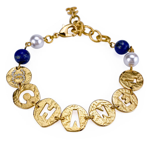 CHANEL 19A Egypt Coco Chanel Cutout Gold Crystal Pearl Bracelet - Dearluxe.com