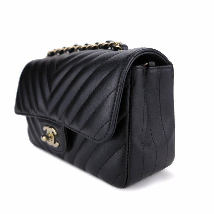Mini Rectangular Flap Bag in Black Lambskin