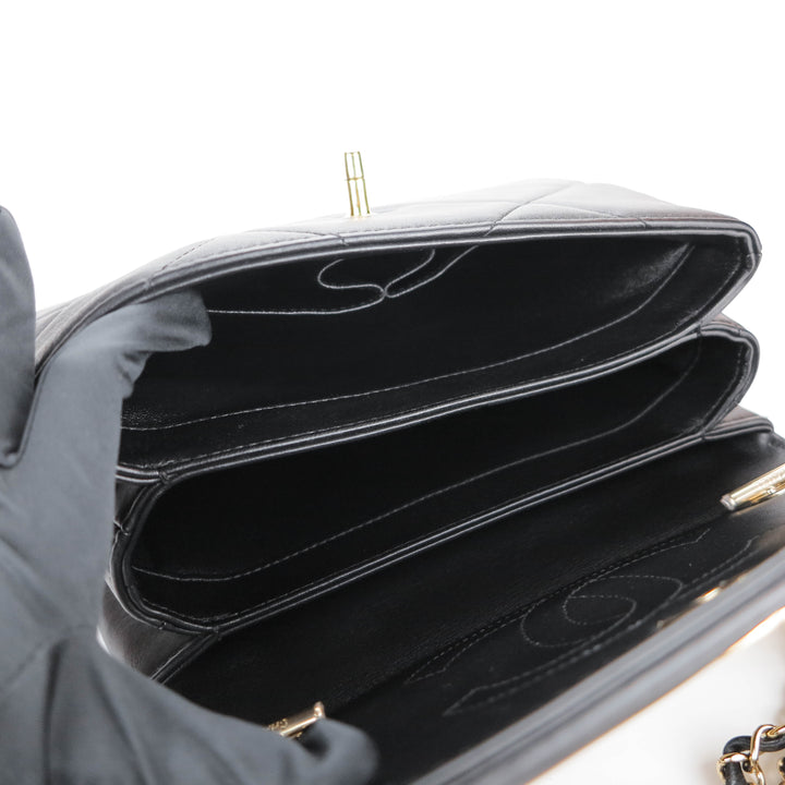 Flap bag with top handle, Lambskin & gold-tone metal, black