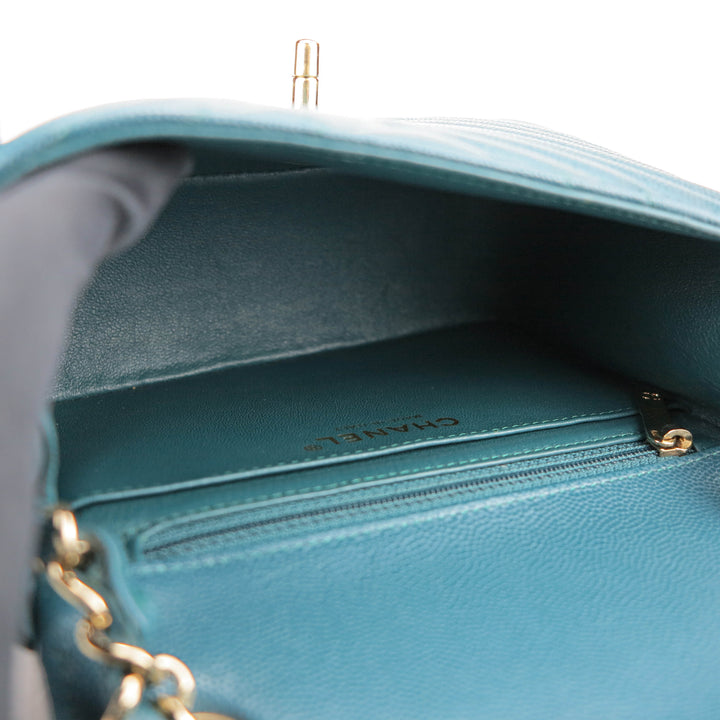 CHANEL Classic Mini Square Flap Bag in 18B Turquoise Caviar - Dearluxe 