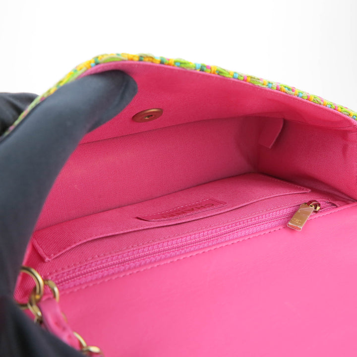 CHANEL 21C Pink Green Chain Tweed Mini Rectangular Flap Bag - Dearluxe.com