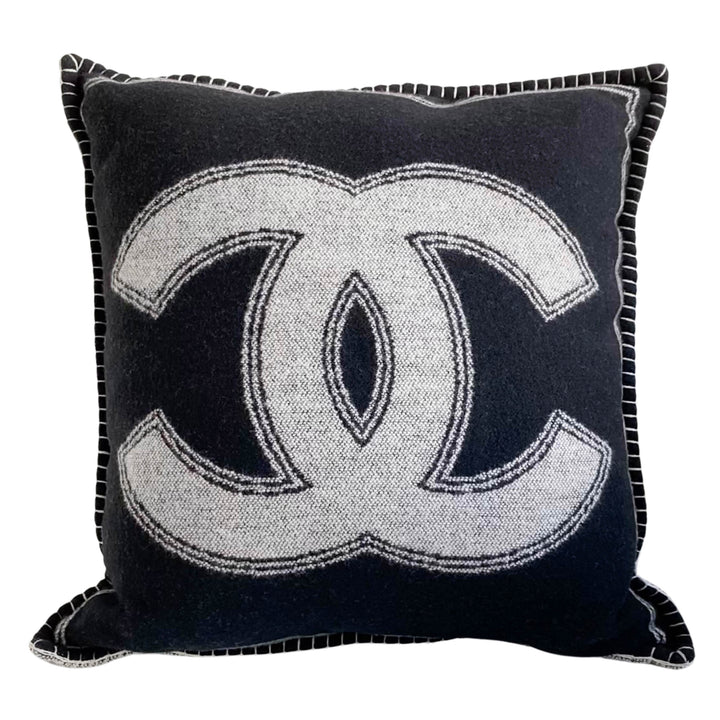 CHANEL Merino Wool Cashmere CC Pillow Cushion Black Grey - Dearluxe.com