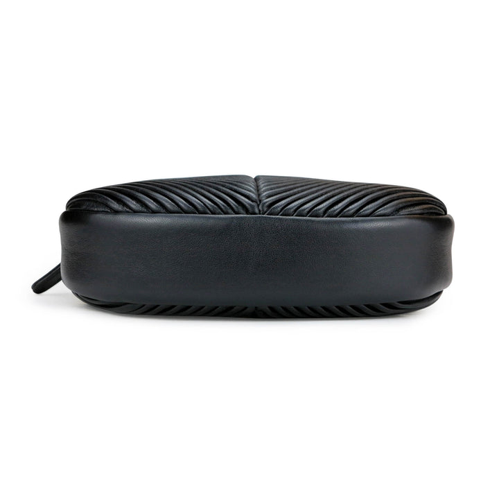 Oval Pleated Camera Bag in Black Lambskin