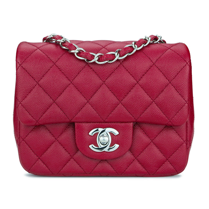 CHANEL Classic Mini Square Flap Bag in 17B Red Caviar - Dearluxe.com