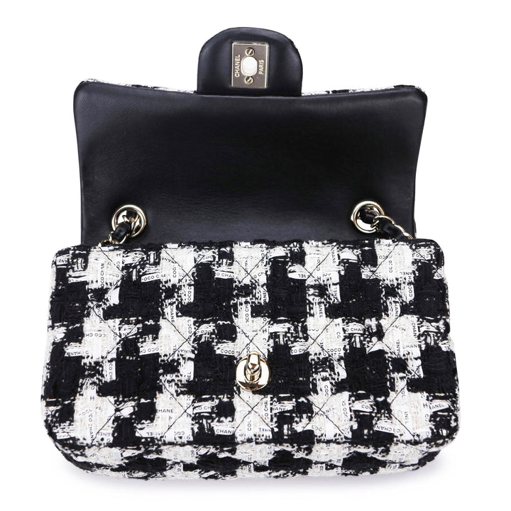 CHANEL 20SS Houndstooth Tweed Mini Rectangular Flap Bag in Black and White - Dearluxe.com