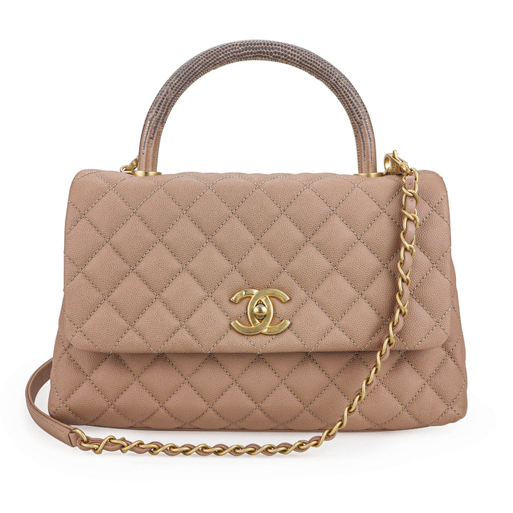CHANEL Small Coco Handle Bag with Lizard Handle in Beige Caviar - Dearluxe.com