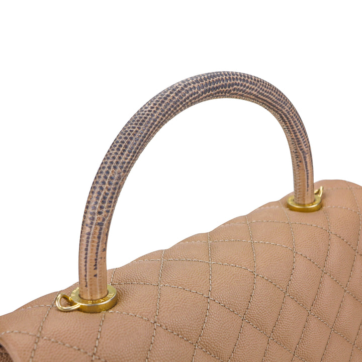 CHANEL Small Coco Handle Bag with Lizard Handle in Beige Caviar - Dearluxe.com