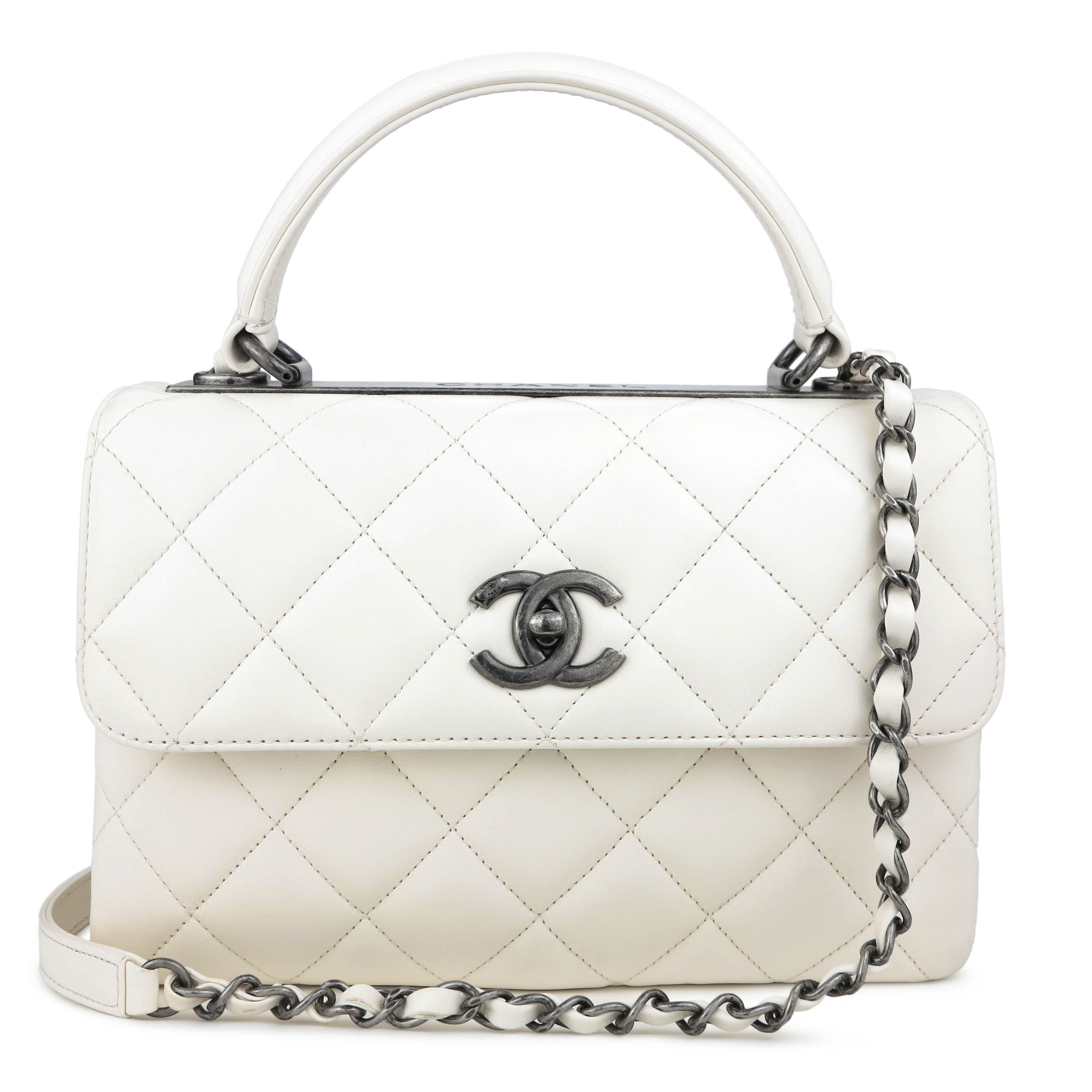 CHANEL Small Trendy CC Flap Bag with Top Handle in Ivory