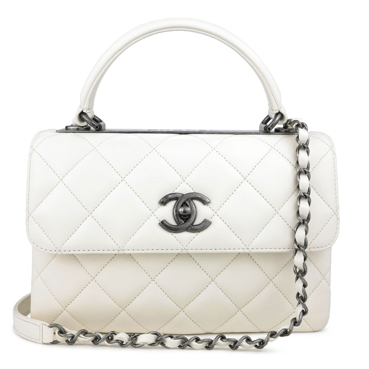 CHANEL Small Trendy CC Flap Bag with Top Handle in Ivory Lambskin - Dearluxe.com