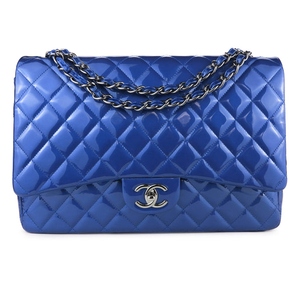Maxi Jumbo Classic Double Flap Bag in Blue Patent Leather