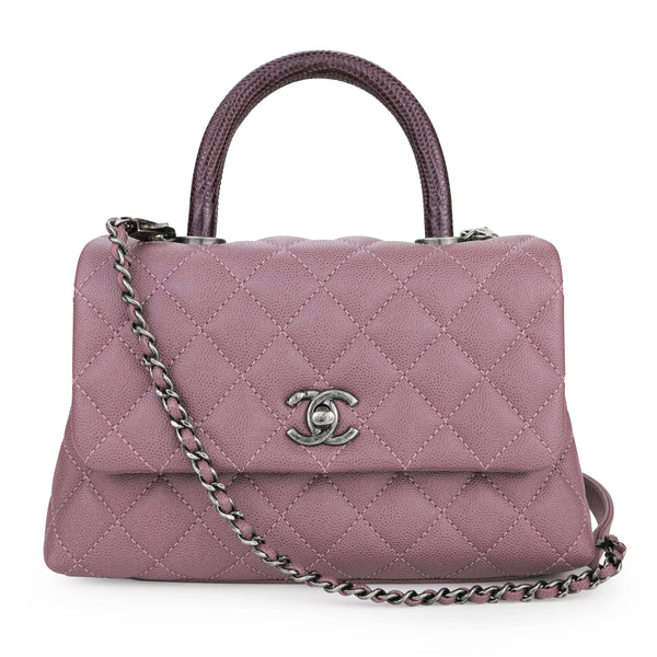 CHANEL Lizard Mini Coco Handle Bag in 16B Mauve Pink Caviar | Dearluxe