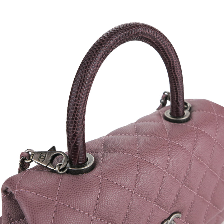 CHANEL Lizard Mini Coco Handle Bag in 16B Mauve Pink Caviar