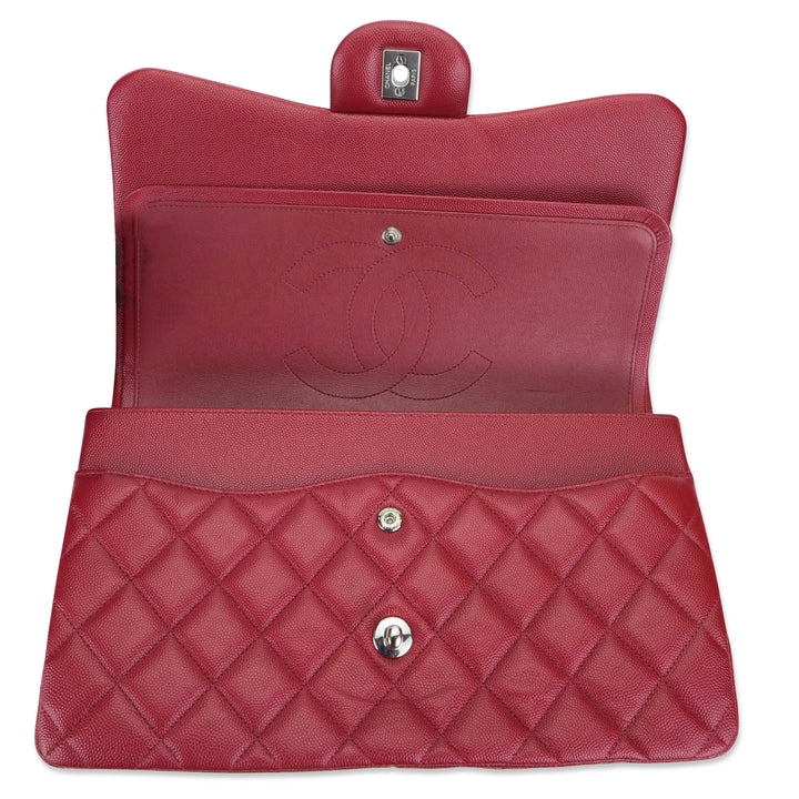 Chanel Classic Quilted Caviar Double Flap Jumbo Bag in Maroon Red