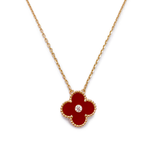 Vintage Alhambra 2011 Holiday Diamond Pendant Necklace in Carnelian 18k Pink Gold