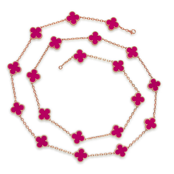 VAN CLEEF & ARPELS Raspberry Pink Sèvres Porcelain 20 Motifs Necklace 18k Pink Gold 2012 Limited Edition - Dearluxe.com