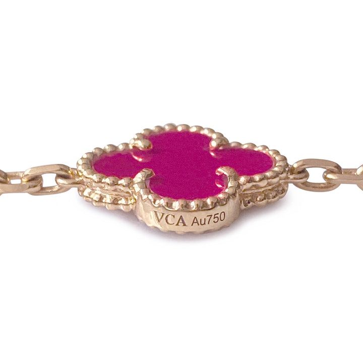 VAN CLEEF & ARPELS Raspberry Pink Sèvres Porcelain 20 Motifs Necklace 18k Pink Gold 2012 Limited Edition - Dearluxe.com